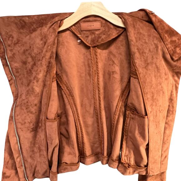 BLANKNYC Moto Jacket Womens M Rust Brown Faux Vegan Soft Suede Modern Boho Chic - Picture 4 of 16